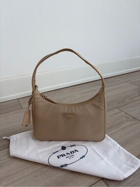 Prada Small Beige Nylon Shoulder Bag